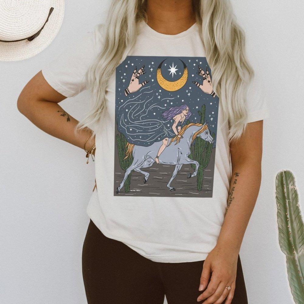 Midnight Rider Woman On Horse Mystical Rider Witchy Graphics Tshirt